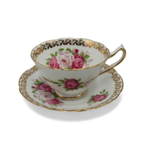 COLLINGWOODS Tea Cup and Saucer Set with Pink ROSE Floral Design England Vintage - Picture 1 of 12